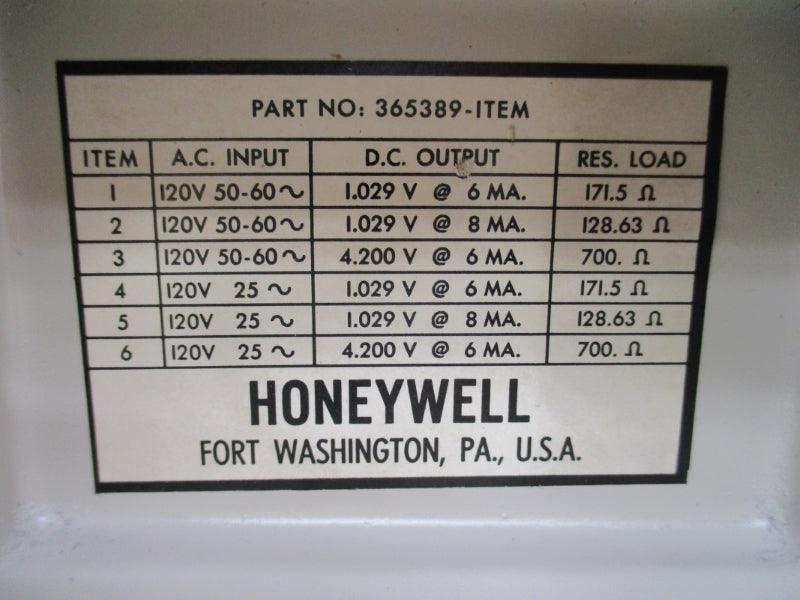 HONEYWELL 365389 120VAC UNMP