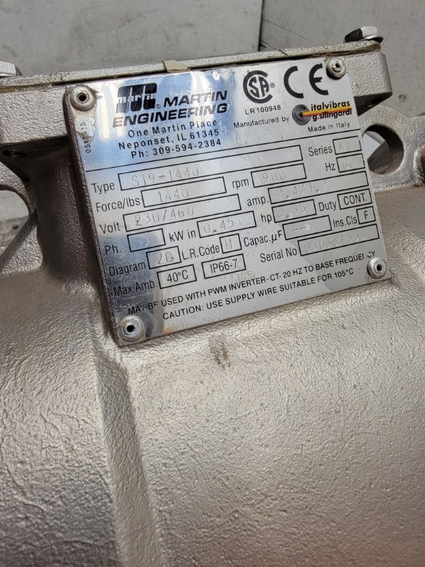 MARTIN ENGINEERING VIBRATOR S19-1440 SER. AA 230/460V 2.4/1.2A NSNP
