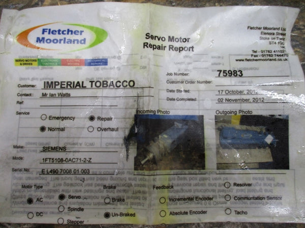 SIEMENS 1FT5108-0AC71-2-Z W/ ALPHA SPS180-MX1-3/S0 384V 32.5/40.0A REMAN