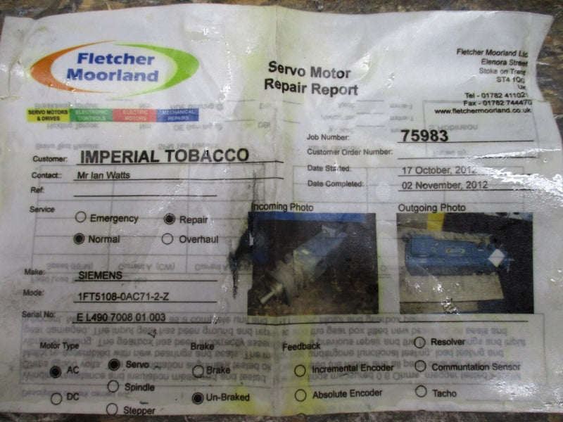 SIEMENS 1FT5108-0AC71-2-Z W/ ALPHA SPS180-MX1-3/S0 384V 32.5/40.0A REMAN