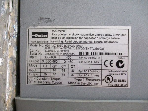 PARKER 690-432730E0-B0SW00-B400 380/460VAC 95A NSNP