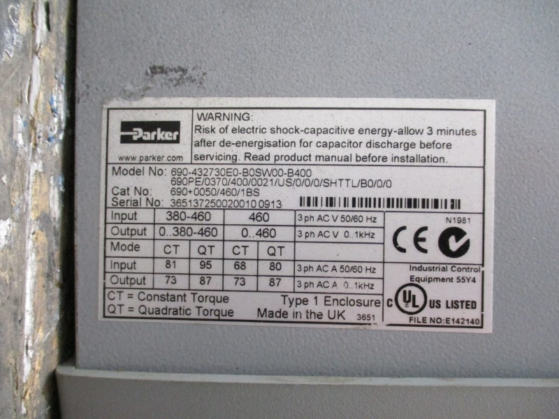 PARKER 690-432730E0-B0SW00-B400 380/460VAC 95A NSNP