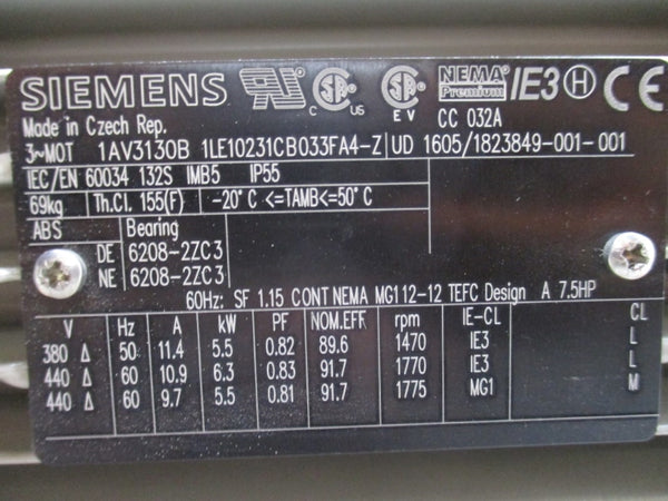 SIEMENS 1AV3130B 1LE10231CB033FA4-Z 440V 11.4A NSNP