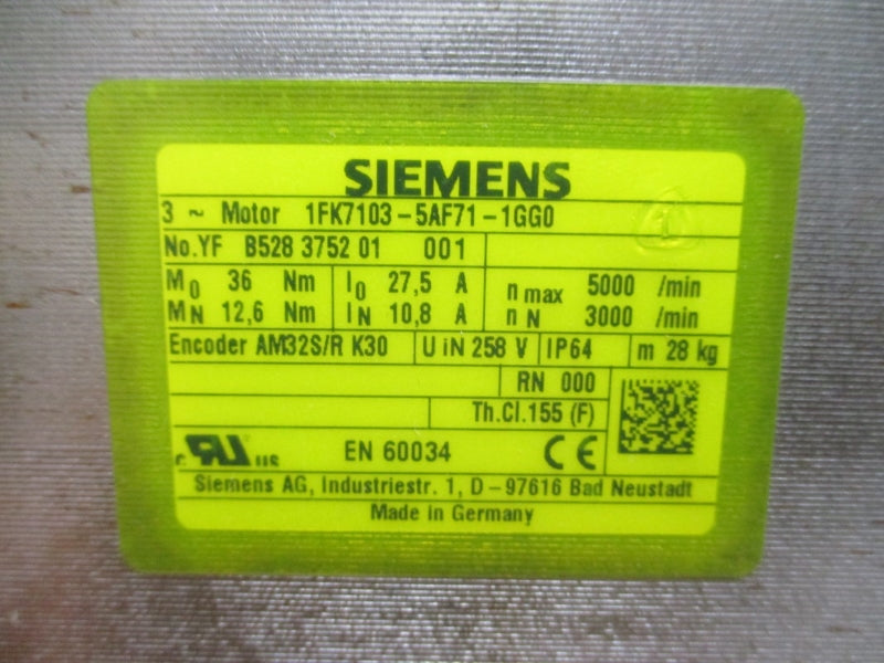 SIEMENS 1FK7103-5AF71-1GG0 258V 27.5A NSNP