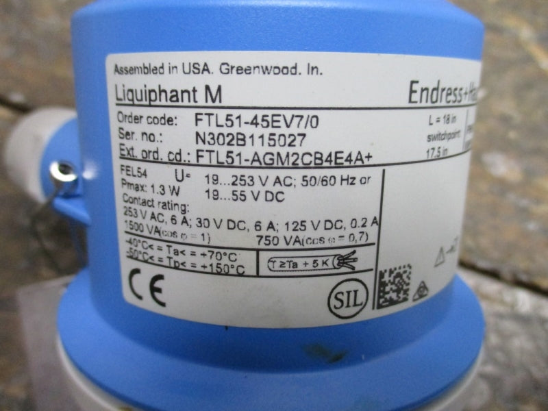 ENDRESS+HAUSER FTL51-45EV7/0 W/ FTL51-6X245/0 19-253VAC 6A NSMP