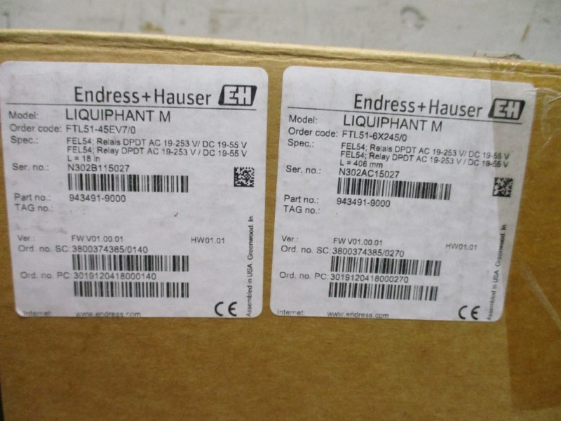 ENDRESS+HAUSER FTL51-45EV7/0 W/ FTL51-6X245/0 19-253VAC 6A NSMP