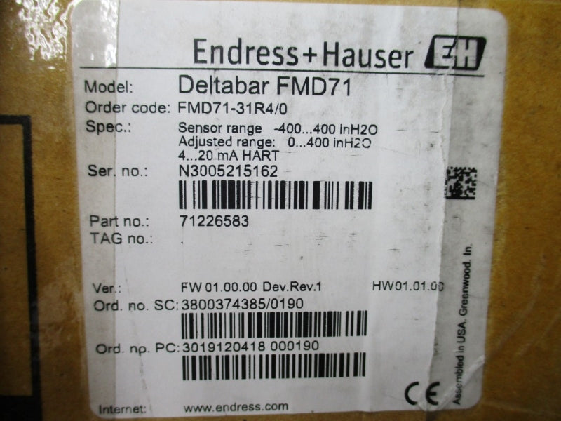 ENDRESS+HAUSER FMD71-31R4/0 13-45VDC 79.5PSI NSMP