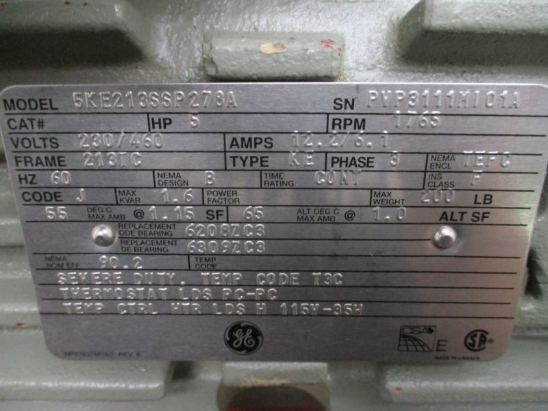 GENERAL ELECTRIC 5KE213SSP278A 230/460V 12.2/6.1A NSNP