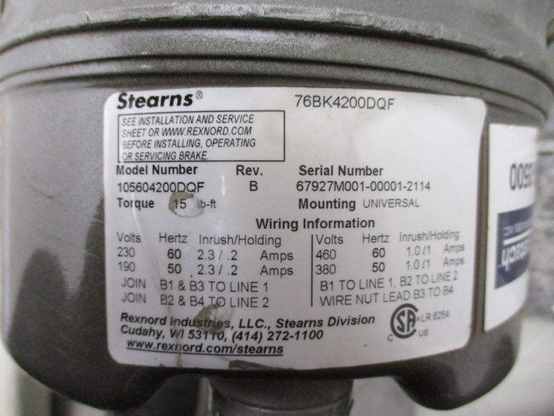 BALDOR 06J054X18161 W/ STEARNS 76BK4200DQF 230/460V 8.2/4.1A NSNP