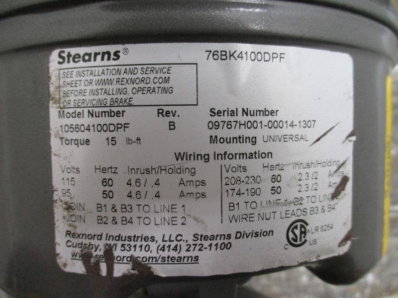 BALDOR BM3611T W/ STEARNS 76BK4100DPF 208-230/460V 9-8.6/4.3A NSNP