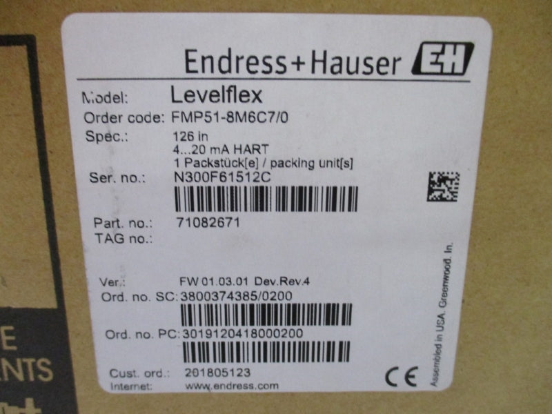 ENDRESS+HAUSER FMP51-8M6C7/0 11.5-35VDC 275PSI NSMP
