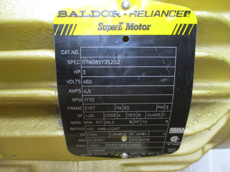 BALDOR 7149035 07M385Y352G2 W/ DODGE DBSC-H 46BK0602B01 460V 4.5A NSMP