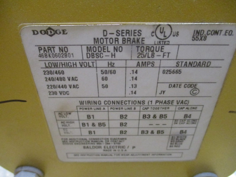 BALDOR 7149035 07M385Y352G2 W/ DODGE DBSC-H 46BK0602B01 460V 4.5A NSMP