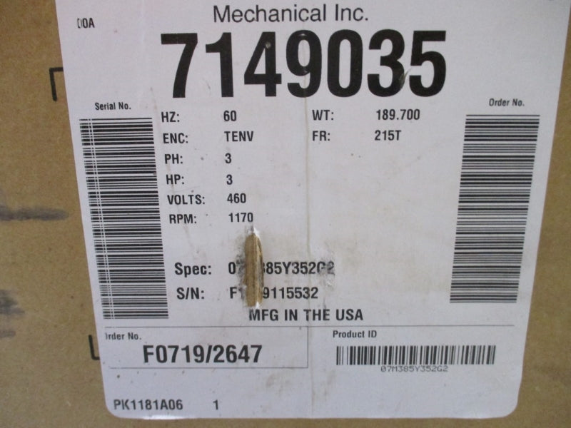 BALDOR 7149035 07M385Y352G2 W/ DODGE DBSC-H 46BK0602B01 460V 4.5A NSMP