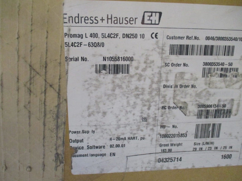 ENDRESS+HAUSER 5L4C2F-63Q8/0 284PSI 10" NSMP