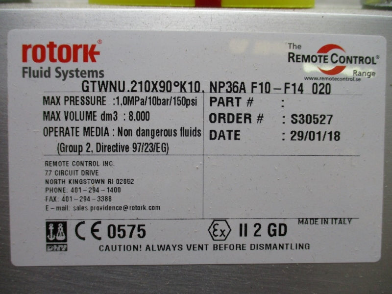 ROTORK GTWNU.210X90'K10.NP36AF10-F14020 150PSI NSNP