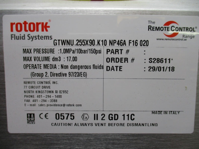 ROTORK GTWNU.255X90.K10NP46AF16020 150PSI NSNP
