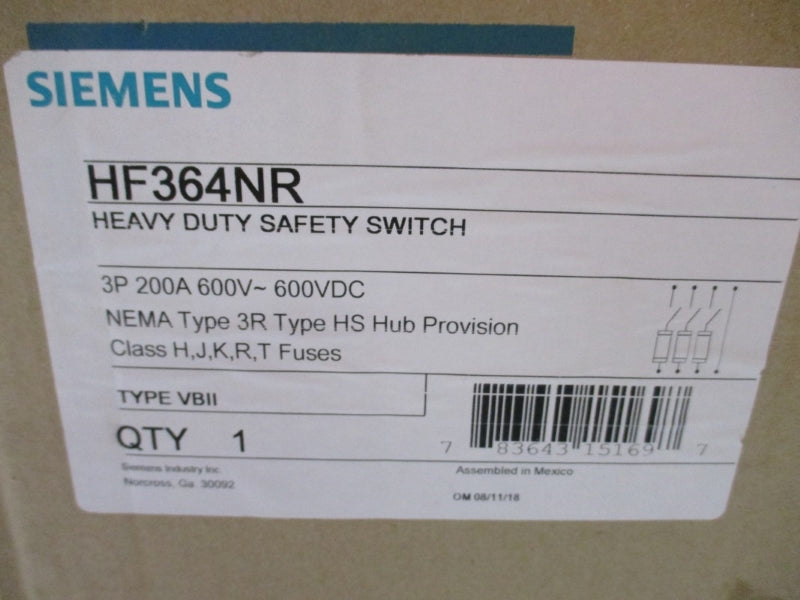 SIEMENS HF364NR 600VDC 200A NSMP