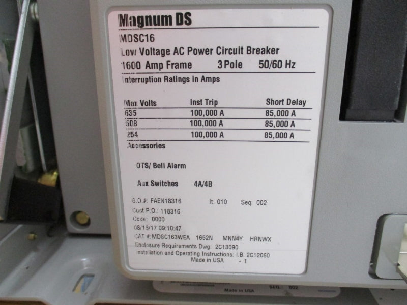 EATON MDSC 1600 1600 AMPS IN MN203UADNSNNNWB 635VAC 1600A NSMP