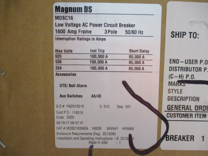 EATON MDSC 1600 1600 AMPS IN MN203UADNSNNNWB 635VAC 1600A NSMP