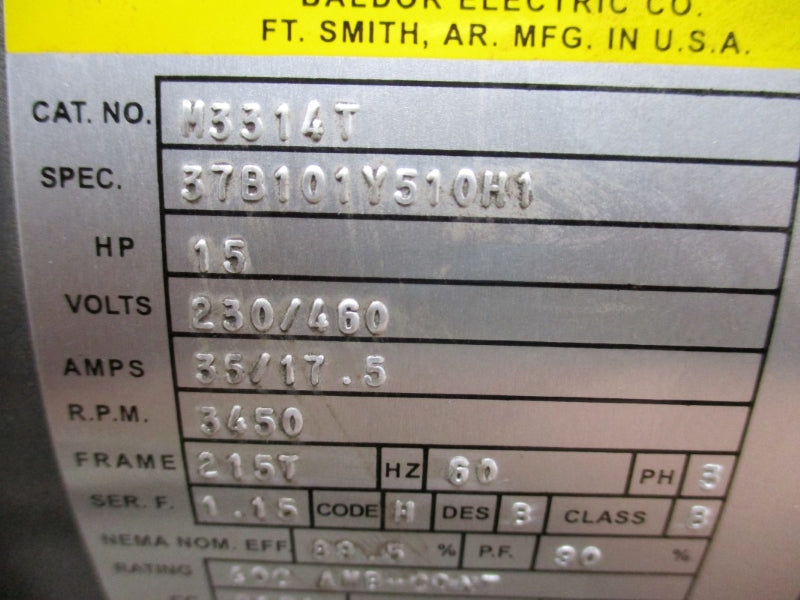 BALDOR M3314T 15 HP 230/460V 35/17.5A NSNP