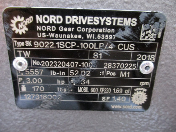 NORD DRIVE SYSTEMS 9022.1SCP-100LP/4CUS W/ SK100LP/4CUSTW 230/460V 7.68/3.84A NSNP