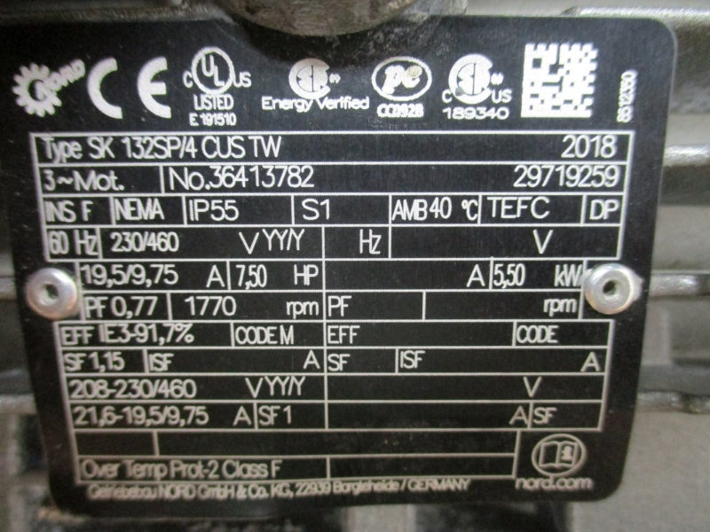 NORD SK132SP/4CUSTW 208-230/460V 21.6-19.5/9.75A NSNP