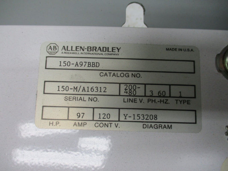 ALLEN BRADLEY 150-A97BBD 200-480V 97A NSNP