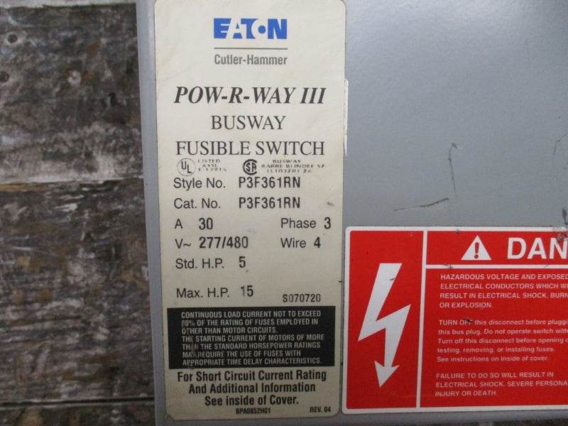 EATON P3F361RN 277/480V 30A NSNP