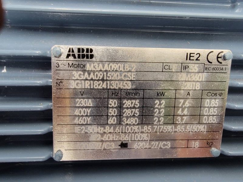 VALMET UNIT WITH 3500 ABB M3AA090LB-2 460V 7.6A NSMP