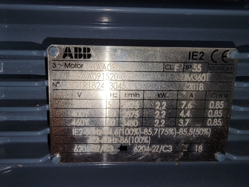 VALMET UNIT WITH 3500 ABB M3AA090LB-2 460V 7.6A NSMP