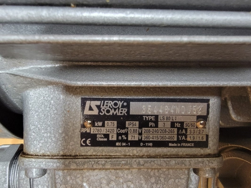 BUSCH RB0021.S015.1002 W/ LEROY SOMER 354484ND052 208-240/208-265V 3.3/2.7A NSMP