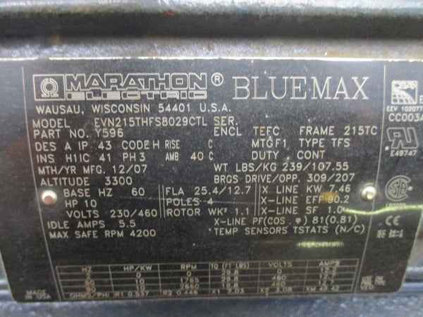 MARATHON EVN215THFS8029CTL 10HP 215TC Y596 230/460V 5.5A NSNP