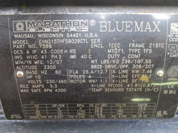 MARATHON EVN215THFS8029CTL 10HP 215TC Y596 230/460V 5.5A NSNP