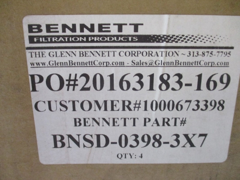 BENNETT FILTRATION PRODUCTS BNSD-0398-3X7 (PKG OF 4) NSMP