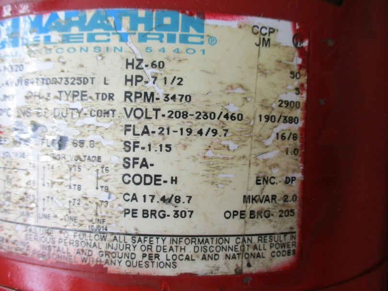 BELL & GOSSETT 90 2A-6-BF W/ MARATHON ELECTRIC 4VJ184TTDR7325DTL 208-230/460V 21-19.4/9.7A NSNP