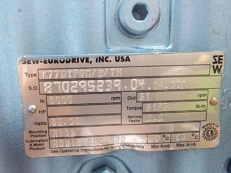 SEW-EURODRIVE DFY90M/B/TH W/ K77DY90M/B/TH 400V 23.7A NSNP