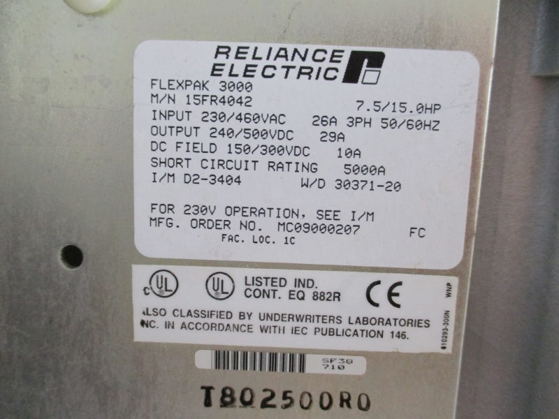 RELIANCE ELECTRIC FLEXPAK3000 15FR4042 230/460VAC 26A NSNP