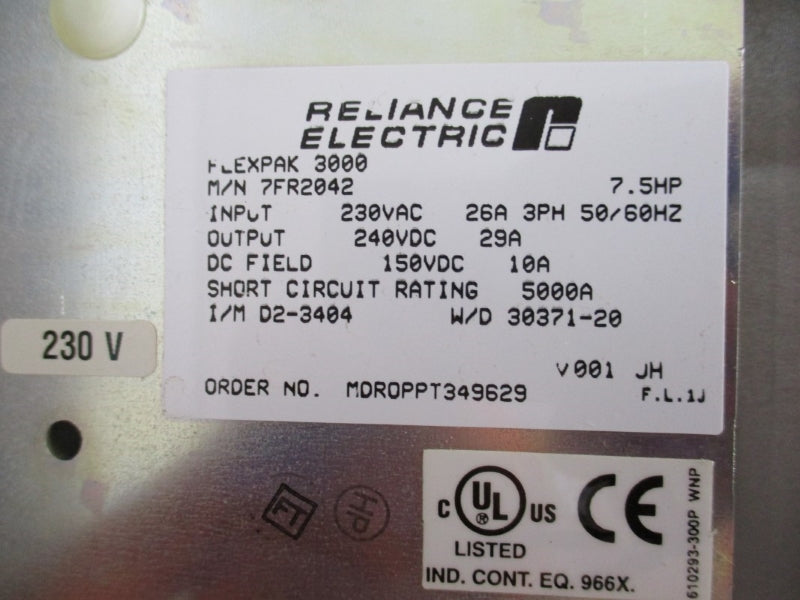 RELIANCE ELECTRIC FLEXPAK3000 7FR2042 230VAC 26A NSNP