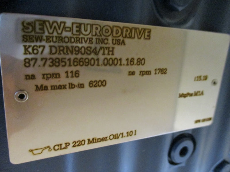 SEW-EURODRIVE K67DRN90S4/TH 87.7385166901.0001.16.80 230/460V 4.60/2.30A NSMP