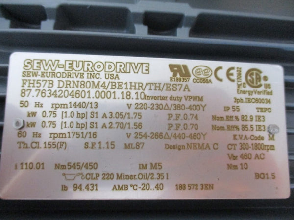 SEW-EURODRIVE FH57BDRN80M4/BE1HR/TH/ES7A 87.7634204601.0001.18.10 220/230V 3.05/1.75A NSMP