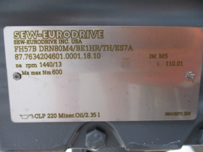 SEW-EURODRIVE FH57BDRN80M4/BE1HR/TH/ES7A 87.7634204601.0001.18.10 220/230V 3.05/1.75A NSMP