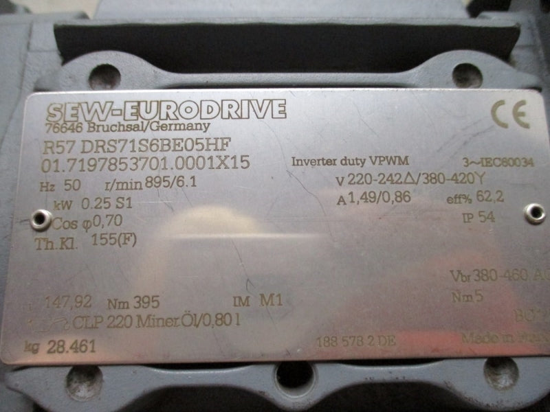 SEW-EURODRIVE R57DRS71S6BE05HF 01.7197853701.0001X15 220/242V 1.49/0.86A NSNP