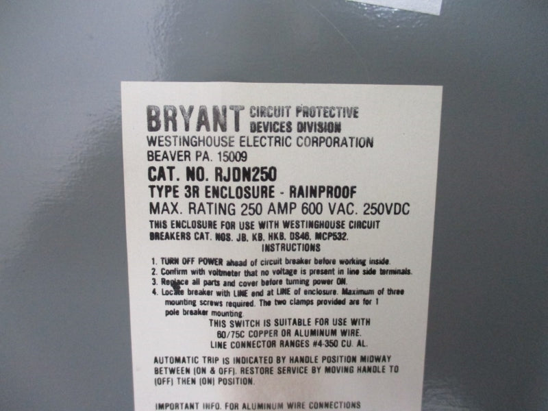 WESTINGHOUSE RJDN250 600VAC 250A (AS PICTURED) NSNP