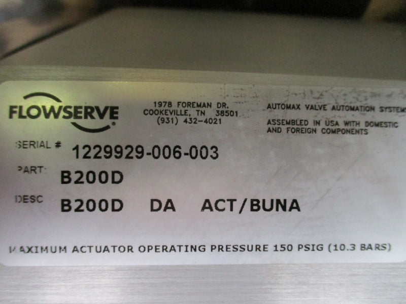 FLOWSERVE B200D B200DDAACT/BUNA W/ CRANE FKX9000 SPDS-APA1-A-1AA-G 740PSI 752'F 10" NSNP