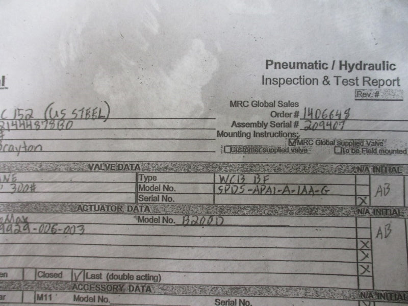 FLOWSERVE B200D B200DDAACT/BUNA W/ CRANE FKX9000 SPDS-APA1-A-1AA-G 740PSI 752'F 10" NSNP