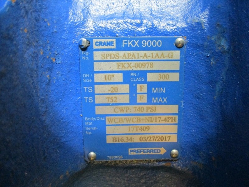 FLOWSERVE B200D B200DDAACT/BUNA W/ CRANE FKX9000 SPDS-APA1-A-1AA-G 740PSI 752'F 10" NSNP