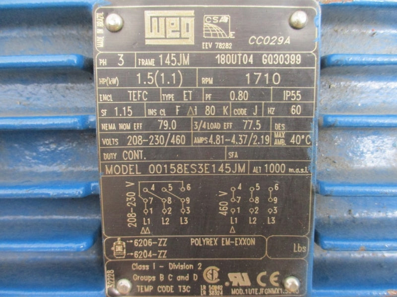 PACO PUMPS 10-1595/-63000/-2502 W/ WEG 00158ES3E145JM 208-230/460V 4.81-4.37/2.19A (AS PICTURED) NSNP