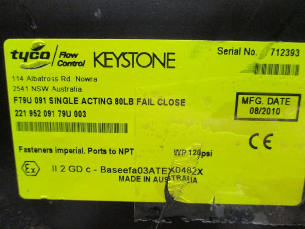 TYCO KEYSTONE F79U 091 22195209179U003 120PSI UNMP