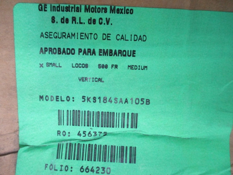 GENERAL ELECTRIC 5KS184SAA105B 230/460V 12.8/6.4A NSMP